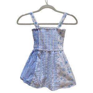 HANNAH BANANA Mixed Print Smocked Dress in Blue Gingham Floral Trad Pretty